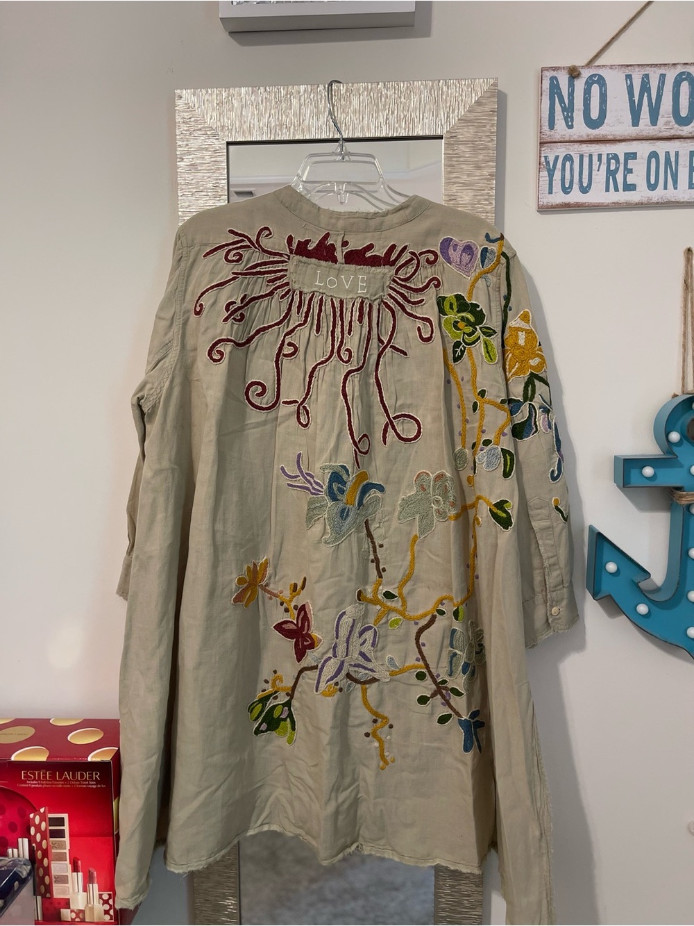 Magnolia Pearl Gypsy Johnny Tunic in Agave with Multicolor Floral Embroidery - Picture 3 of 5